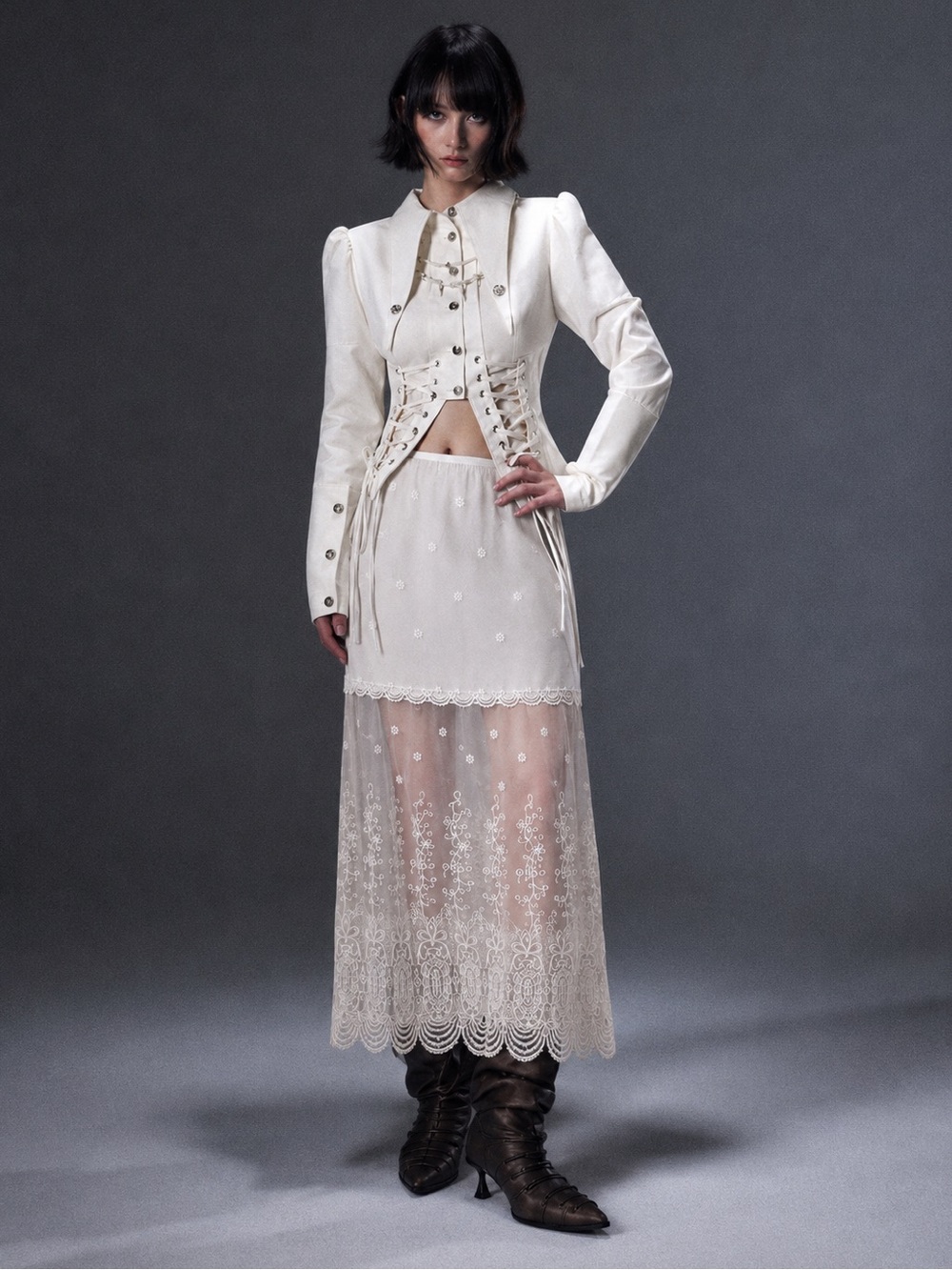 VTG 90s Escada Sheer Lace Maxi Skirt White Coquette Designer